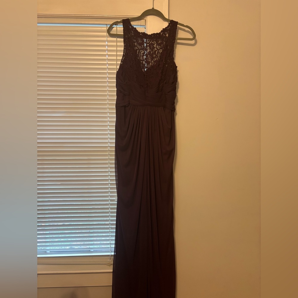 David's Bridal Elegant Plum Lace Dress